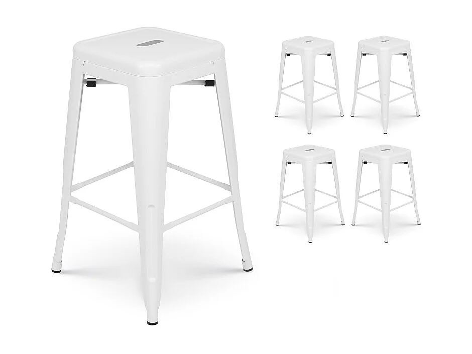 Lot de 4 tabourets de bar en métal blanc mat style industriel - Hauteur 66 cm