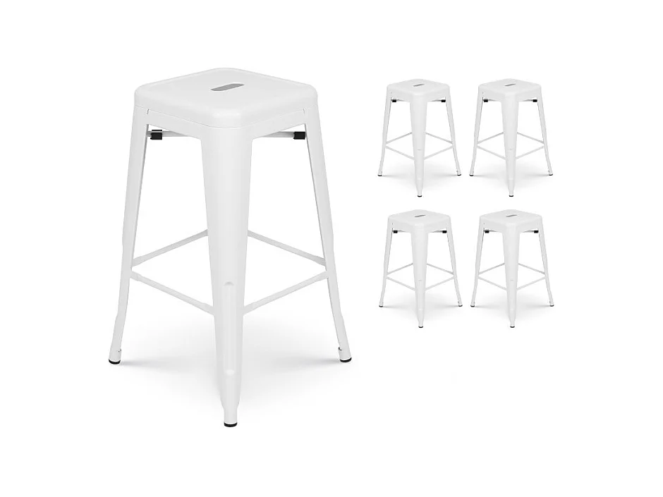 Lot de 4 tabourets de bar en métal blanc mat style industriel - Hauteur 66 cm