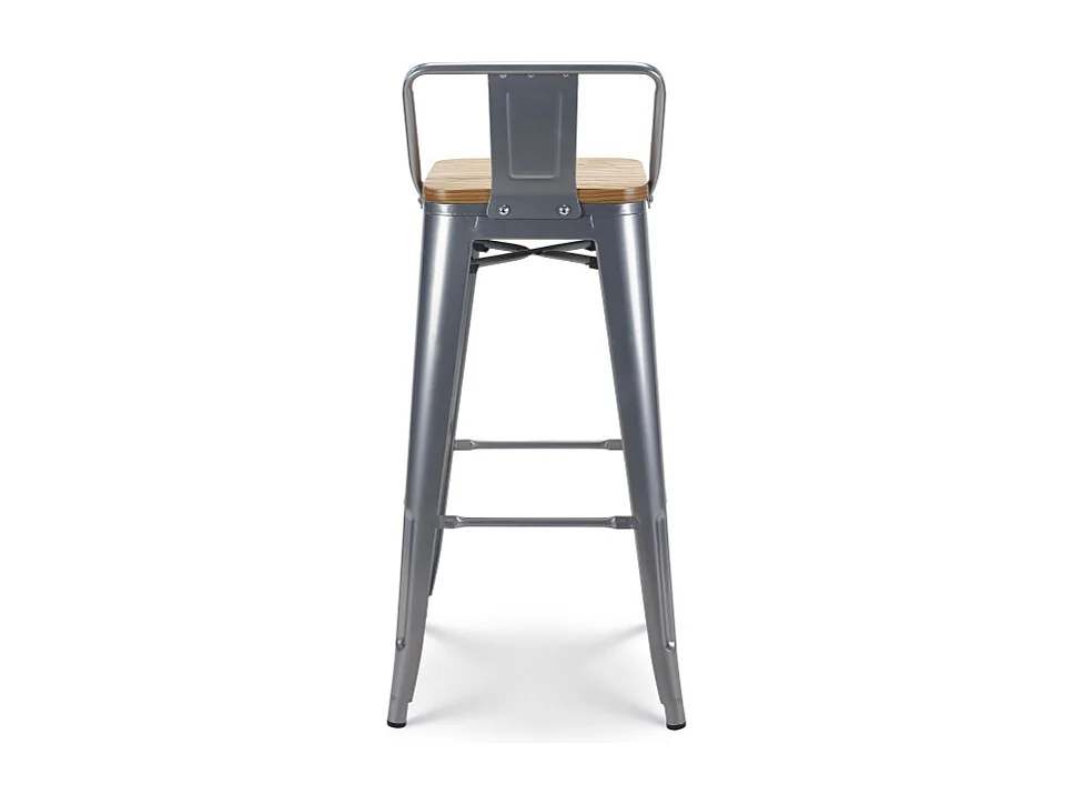 Tabouret de bar style industriel avec dossier en métal silver et assise en bois clair - Hauteur 76 cm
