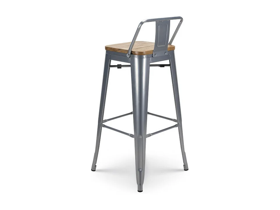 Tabouret de bar style industriel avec dossier en métal silver et assise en bois clair - Hauteur 76 cm