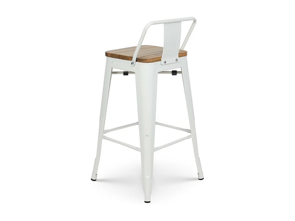 Lot de 4 tabourets en métal blanc mat style industriel avec dossier et assise en bois clair - Hauteur 66cm