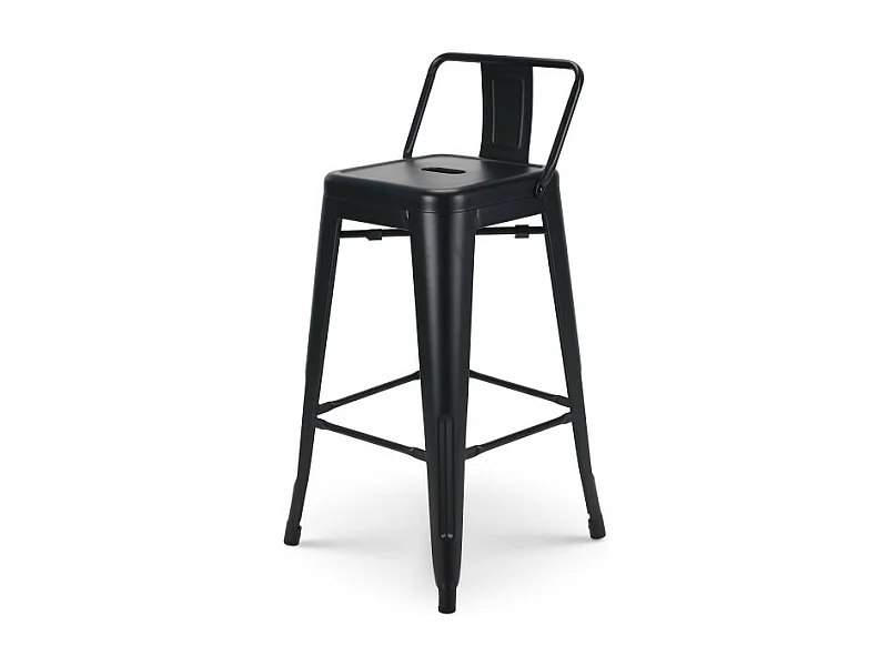 Tabouret de bar en métal noir mat style industriel - Avec dossier - Hauteur 66cm