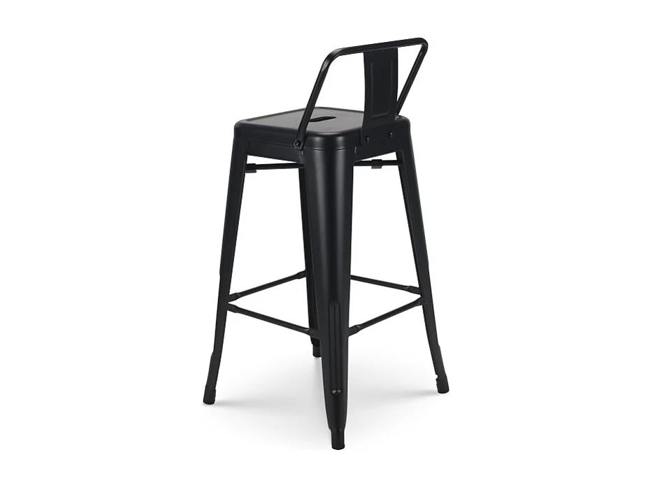 Tabouret de bar en métal noir mat style industriel - Avec dossier - Hauteur 66cm