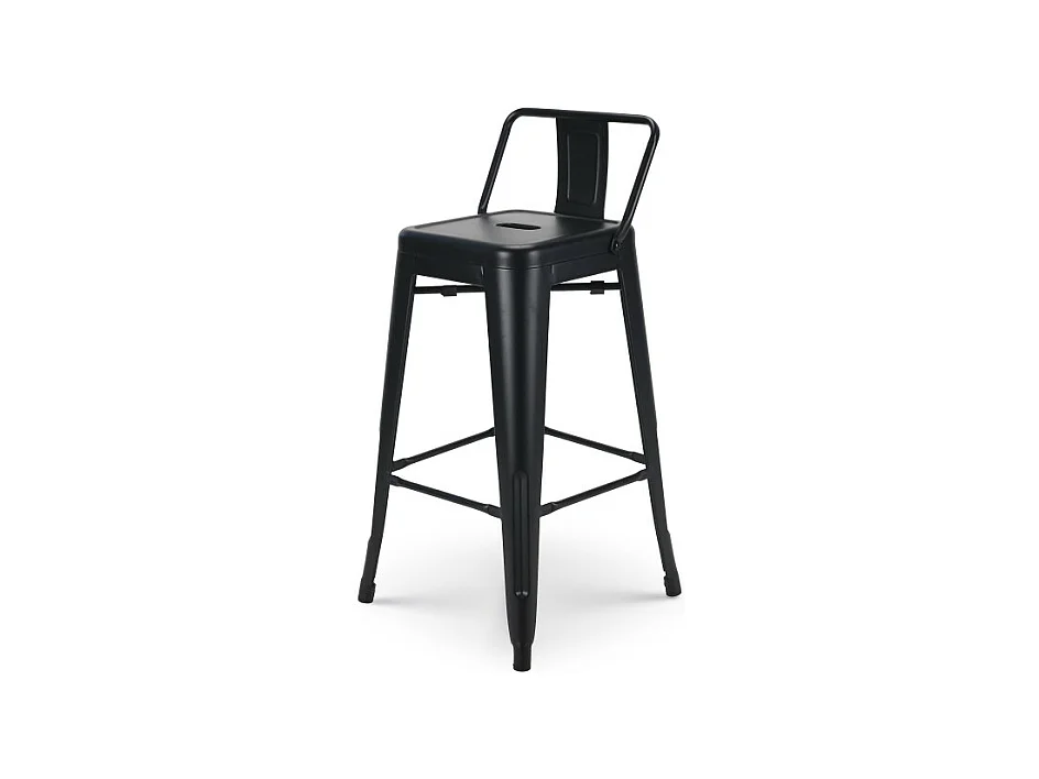 Tabouret de bar en métal noir mat style industriel - Avec dossier - Hauteur 66cm