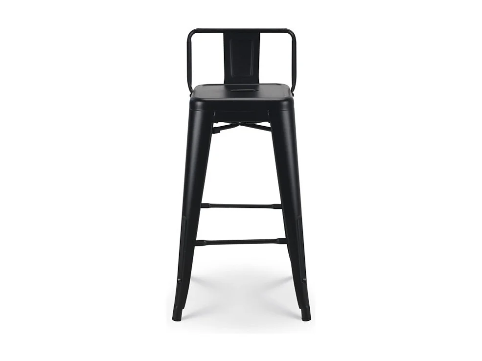 Tabouret de bar en métal noir mat style industriel - Avec dossier - Hauteur 66cm