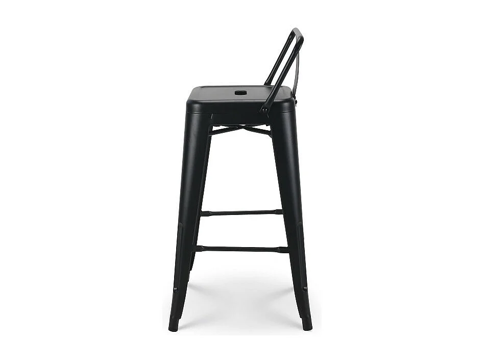 Tabouret de bar en métal noir mat style industriel - Avec dossier - Hauteur 66cm