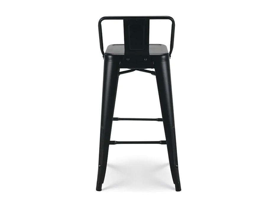 Tabouret de bar en métal noir mat style industriel - Avec dossier - Hauteur 66cm