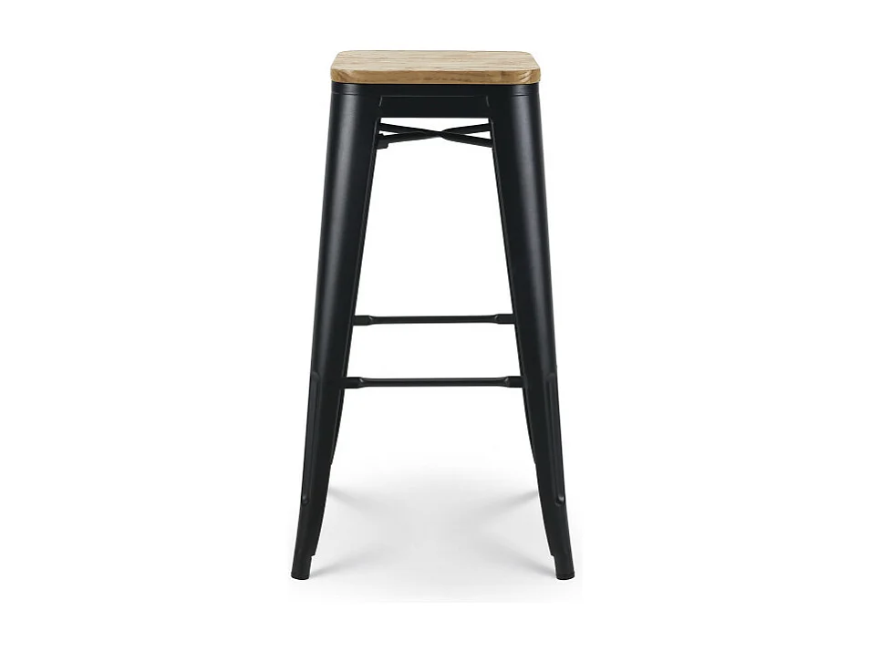 Tabouret de bar en métal noir mat style industriel et assise en bois clair - Hauteur 76 cm