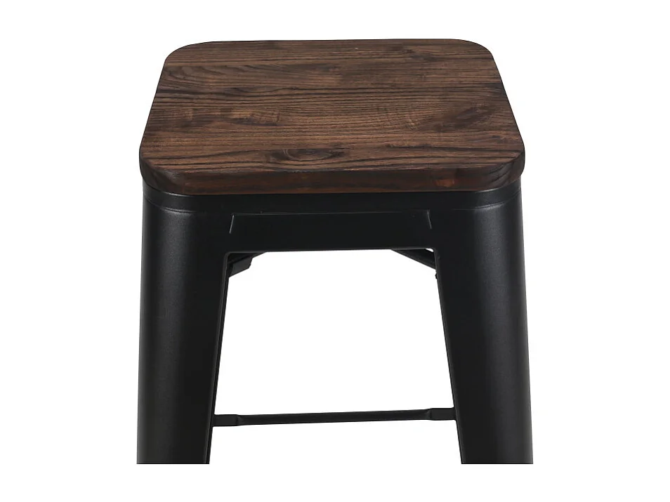 Tabouret de bar en métal noir mat style industriel et assise en bois foncé - Hauteur 76 cm