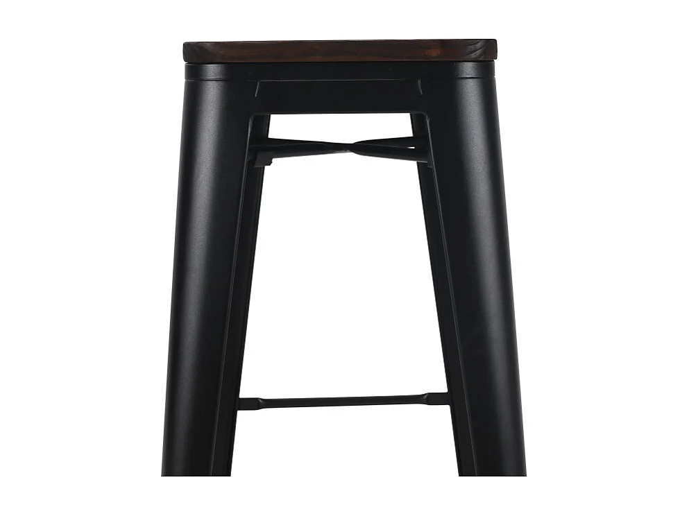 Tabouret de bar en métal noir mat style industriel et assise en bois foncé - Hauteur 76 cm