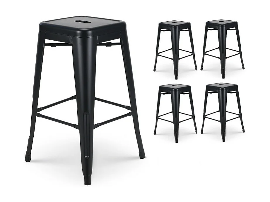 Lot de 4 tabourets de bar en métal noir mat style industriel - Hauteur 66 cm