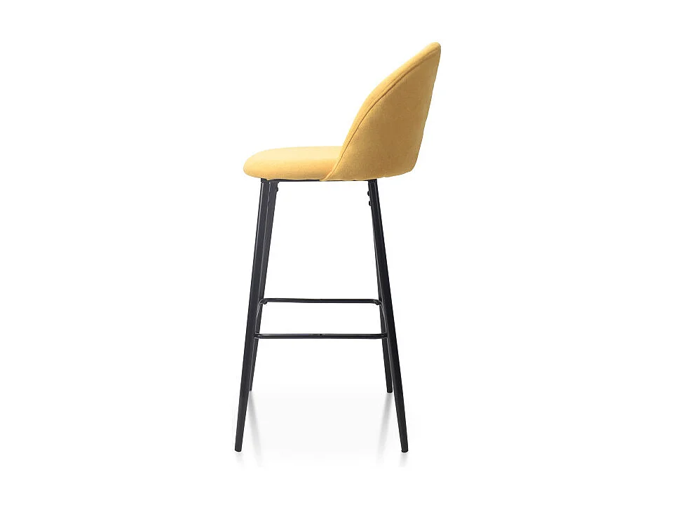 Tabouret de bar jaune LILI rembourré et pieds en métal noir