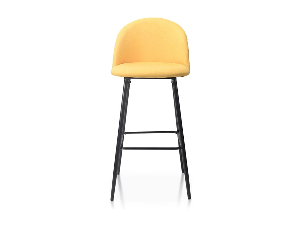 Tabouret de bar jaune LILI rembourré et pieds en métal noir