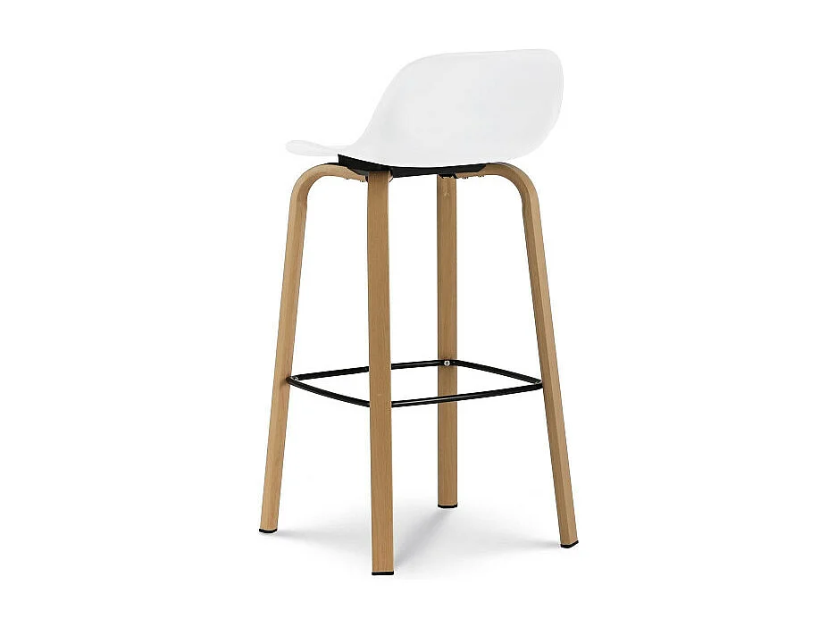 Tabouret de bar blanc style scandinave avec pieds effet bois en métal - Hauteur 76cm
