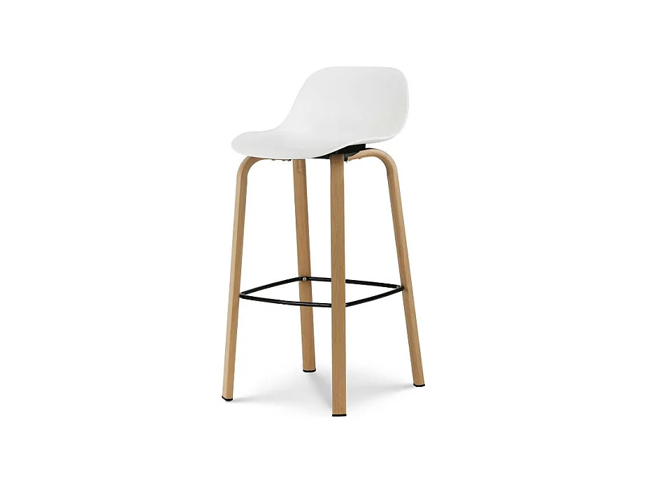 Tabouret de bar blanc style scandinave avec pieds effet bois en métal - Hauteur 76cm