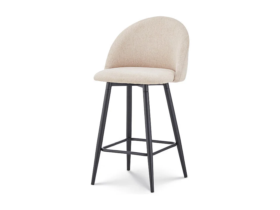 Lot de 2 Chaises de Bar Design Moderne avec Dossier – Tabouret Haut en Tissu Beige et Pieds Métal Noir – Hauteur 76 cm