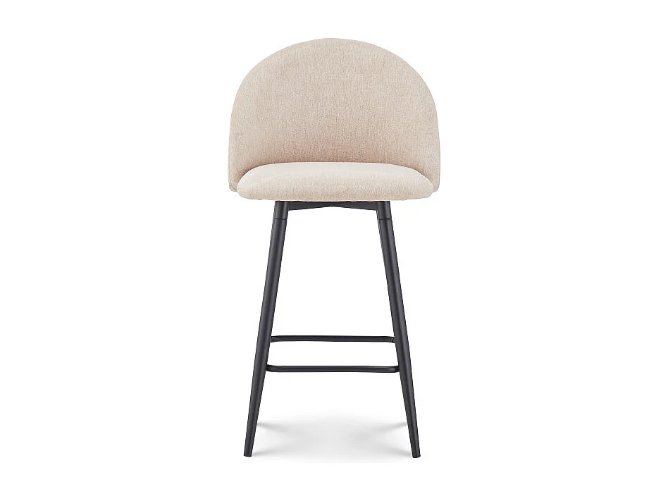 Lot de 2 Chaises de Bar Design Moderne avec Dossier – Tabouret Haut en Tissu Beige et Pieds Métal Noir – Hauteur 76 cm