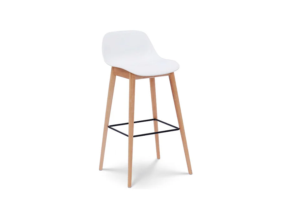 Tabouret de bar blanc style scandinave avec pieds en bois naturel - Hauteur 66cm