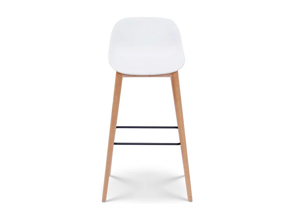 Tabouret de bar blanc style scandinave avec pieds en bois naturel - Hauteur 66cm