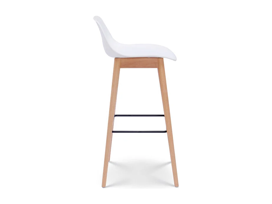 Tabouret de bar blanc style scandinave avec pieds en bois naturel - Hauteur 66cm