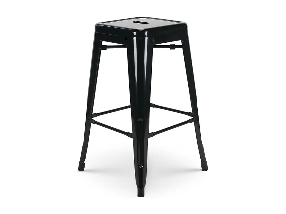 Lot de 4 tabourets de bar en métal noir brillant style industriel - Sans dossier - Hauteur 66 cm