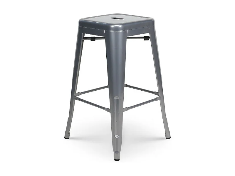 Tabouret de bar en métal gris argenté brillant style industriel - Sans dossier - Hauteur 66 cm