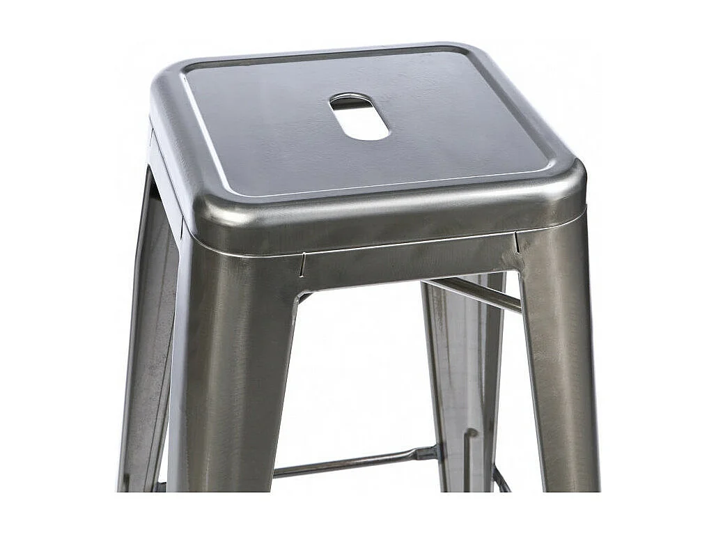 Tabouret de bar en métal brut aspect galvanisé style industriel - Sans dossier - Hauteur 66 cm