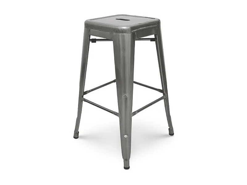 Tabouret de bar en métal brut aspect galvanisé style industriel - Sans dossier - Hauteur 66 cm