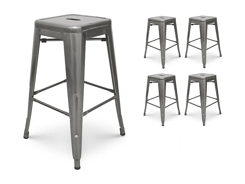 Lot de 4 tabourets de bar en métal brut aspect galvanisé style industriel - Hauteur 66 cm