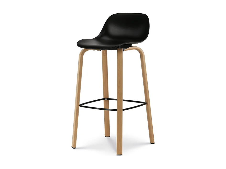 Lot de 2 tabourets de bar noirs style scandinave avec pieds effet bois en métal - Hauteur 66cm