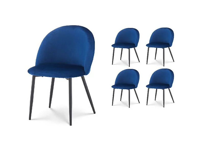Lot de 4 chaises ISALYS en tissu velours bleu foncé