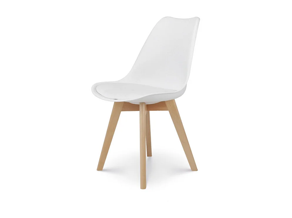 Chaise style scandinave VICTOIRE - Coque en résine blanche rembourrée et pieds en bois naturel