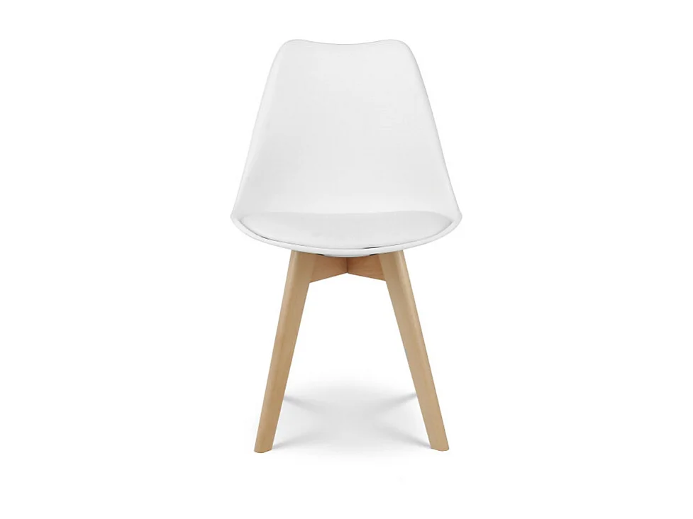 Chaise style scandinave VICTOIRE - Coque en résine blanche rembourrée et pieds en bois naturel