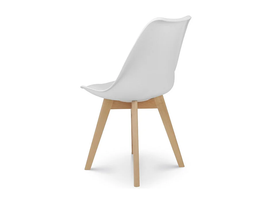 Chaise style scandinave VICTOIRE - Coque en résine blanche rembourrée et pieds en bois naturel