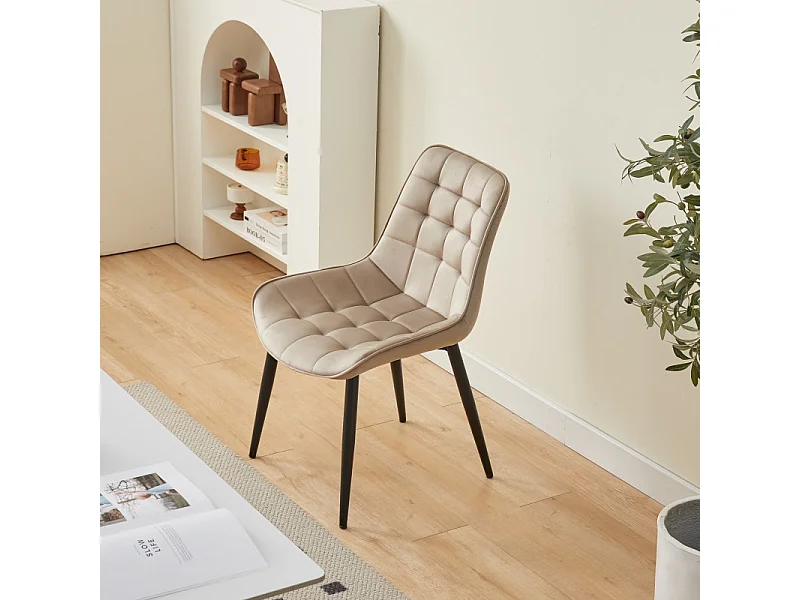 Chaise Moderne en Tissu Velours Couleur Beige avec Pieds en Métal