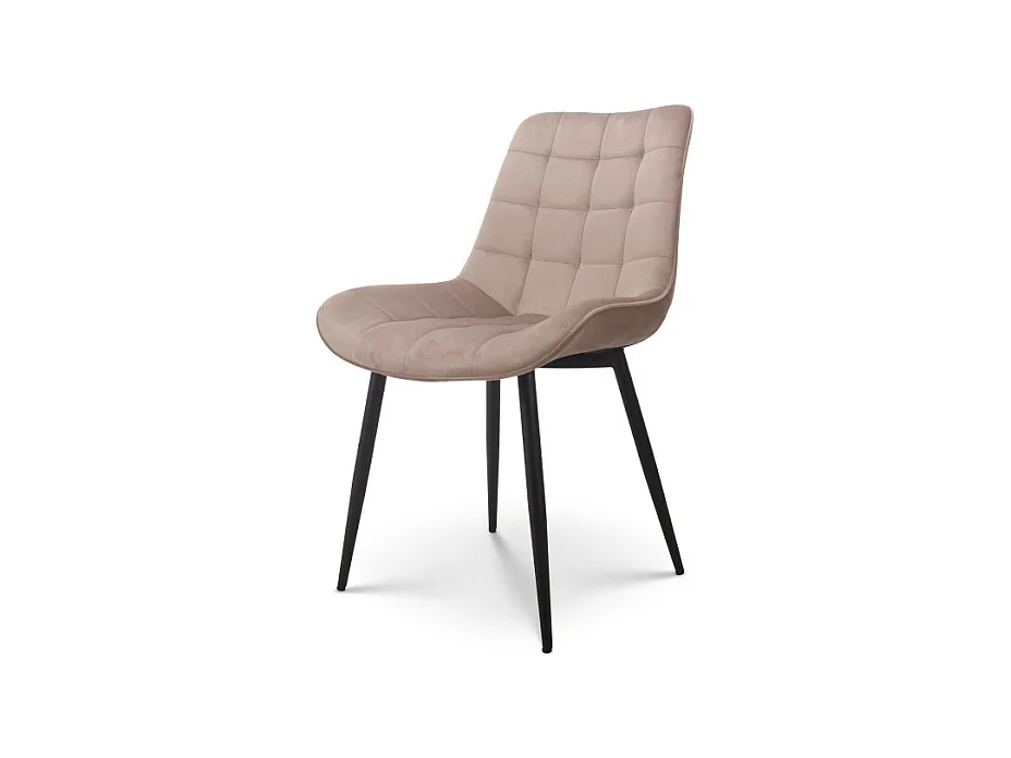 Chaise Moderne en Tissu Velours Couleur Beige avec Pieds en Métal