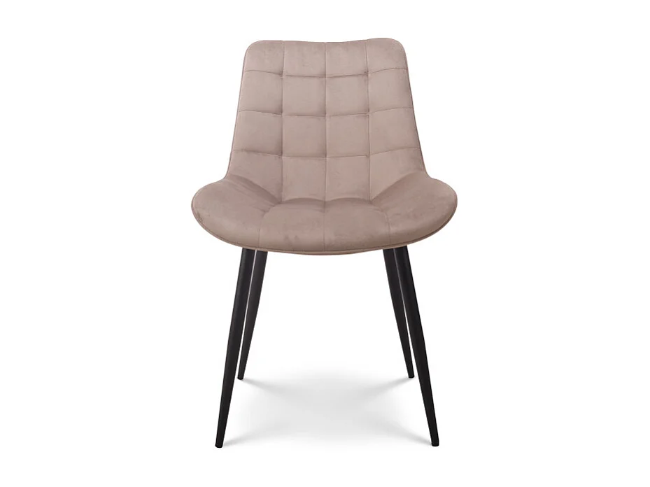 Chaise de salle à manger en velours beige – Assise rembourrée confortable – Pieds en métal noir