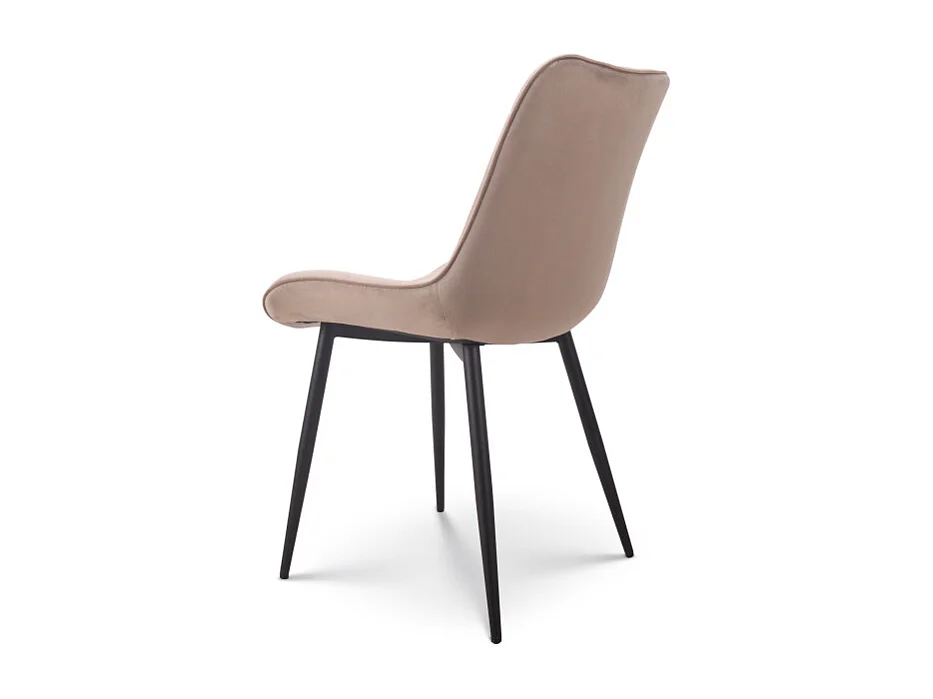 Chaise de salle à manger en velours beige – Assise rembourrée confortable – Pieds en métal noir