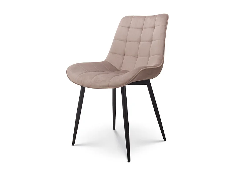 Chaise de salle à manger en velours beige – Assise rembourrée confortable – Pieds en métal noir