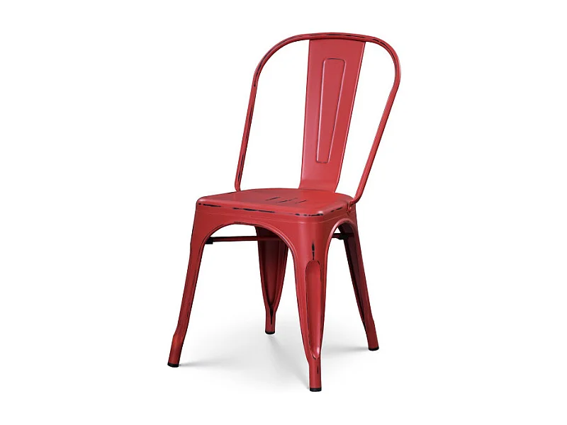 Chaise en métal rouge style industriel - Effet vieillit