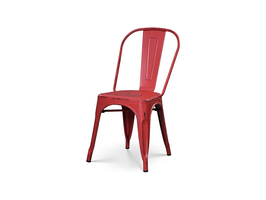 Chaise en métal rouge style industriel - Effet vieillit