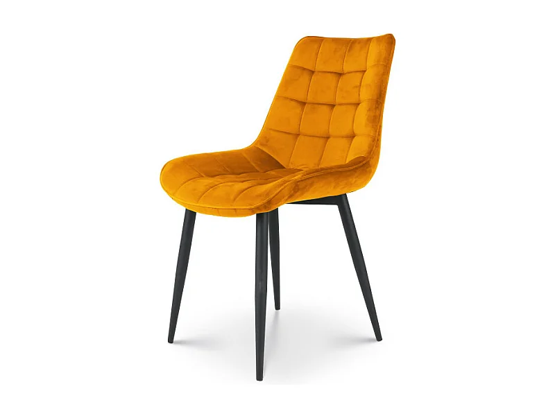 Chaise Moderne en Tissu Velours Couleur Moutarde avec Pieds en Métal