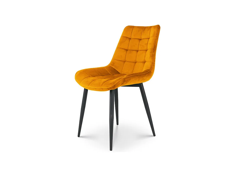 Chaise Moderne en Tissu Velours Couleur Moutarde avec Pieds en Métal
