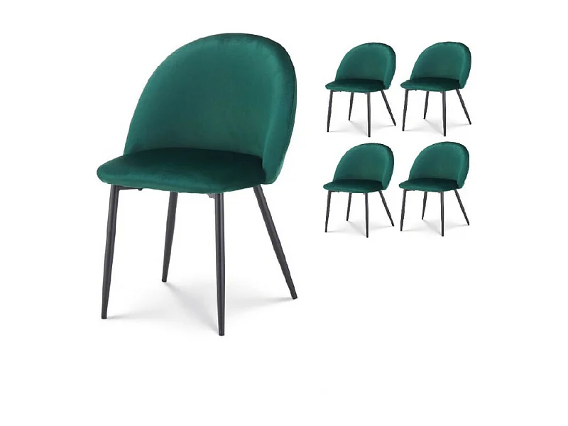 Lot de 4 chaises ISALYS en tissu velours vert foncé