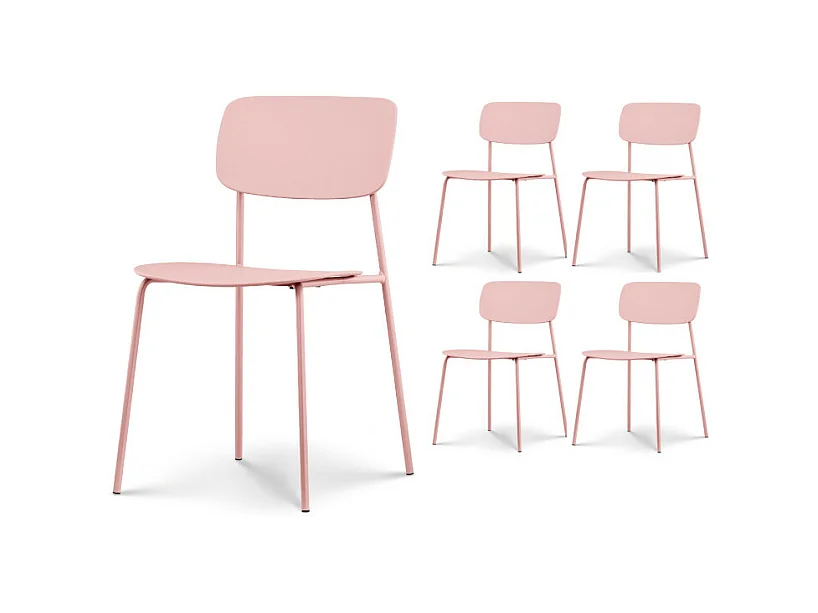 Lot de 4 chaises roses poudrées au design minimaliste en métal et résine