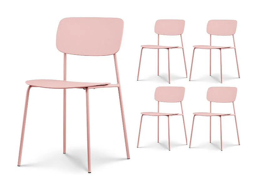 Lot de 4 chaises roses poudrées au design minimaliste en métal et résine