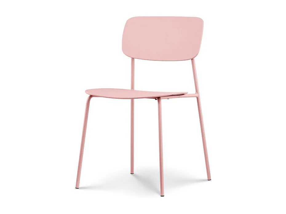 Lot de 4 chaises roses poudrées au design minimaliste en métal et résine