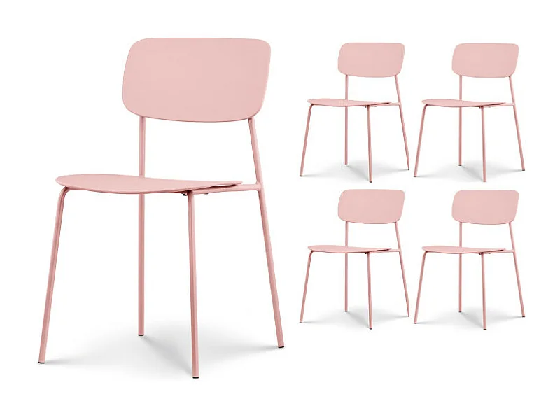 Lot de 4 chaises roses poudrées au design minimaliste en métal et résine