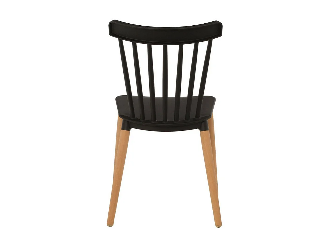 Chaise style scandinave à barreaux modèle POP - Coque en résine noire et pieds en bois naturel