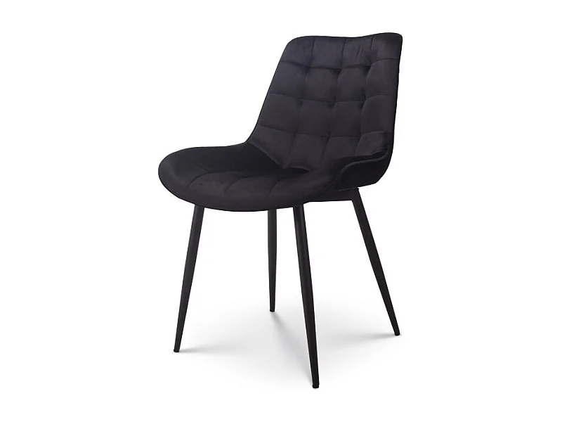 Chaise de salle à manger en velours noir – Assise rembourrée confortable – Pieds en métal noir